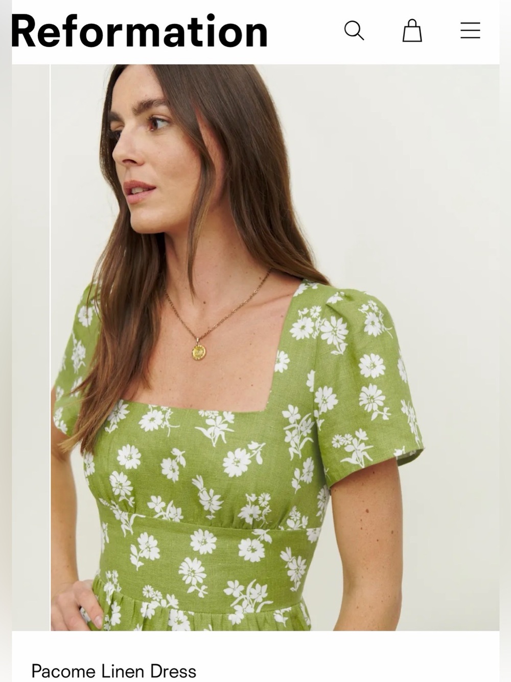 Reformation Pacome Linen Dress Green Floral Midi Dress Size 6 - Picture 3 of 8